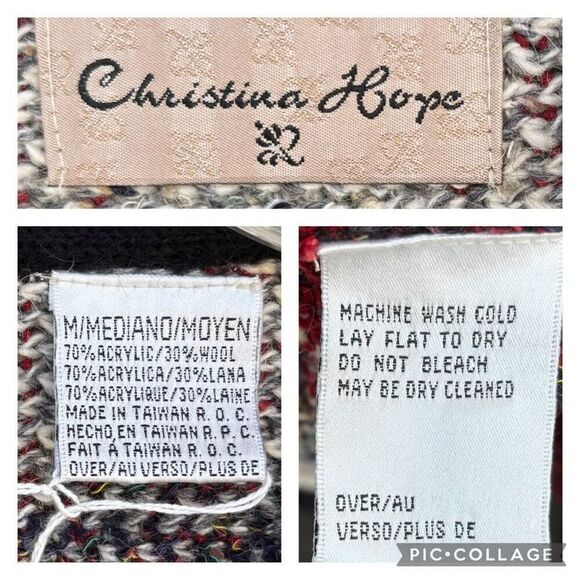 Christina Hope Vintage Red White Black Plaid Wool Blend Cardigan Sweater Medium - Picture 8 of 10